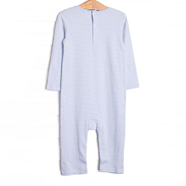 Pumpkin Patch Pick Pima Embroidered Rolled Neck Romper, Blue