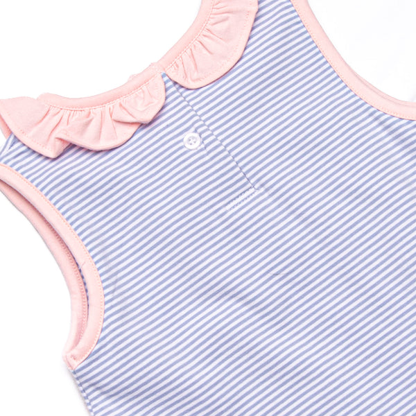 Hannah Skirted Bubble, Pink and Periwinkle Stripe