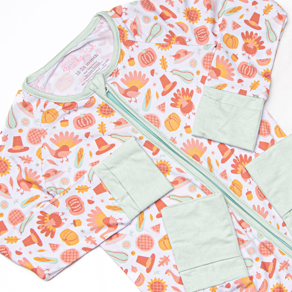 Thanksgiving Favorites Bamboo Zippy Pajama, Mint