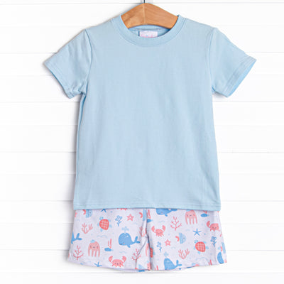 Whale-y Good Friends Short Set, Blue