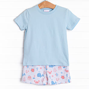 Whale-y Good Friends Short Set, Blue