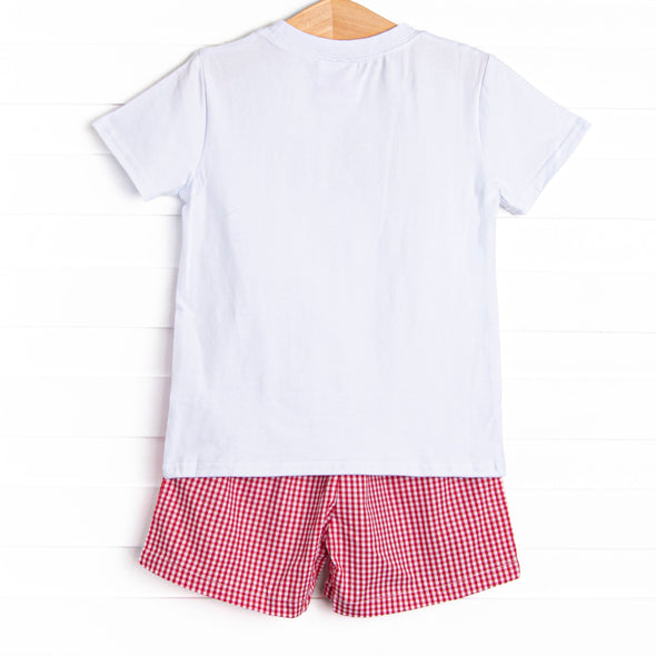 Pre-K Prep Applique Short Set, Red Gingham