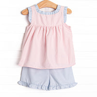 Soft Serve Scoops Applique Ruffle Strap Short Set, Pink