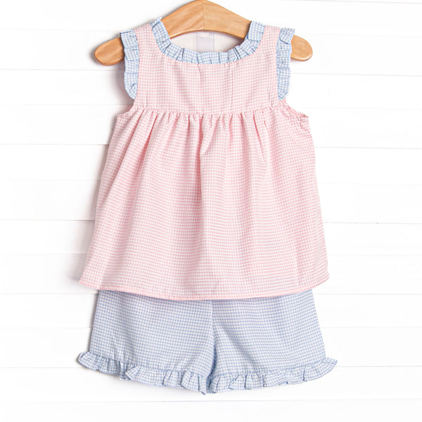 Soft Serve Scoops Applique Ruffle Strap Short Set, Pink
