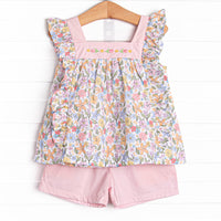 Abundant Blooms Embroidered Short Set, Pink