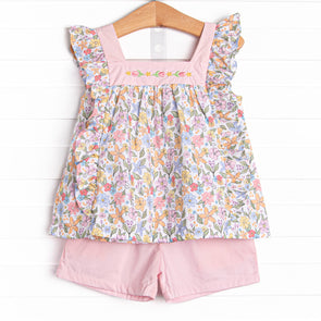 Abundant Blooms Embroidered Short Set, Pink