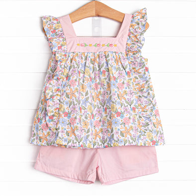 Abundant Blooms Embroidered Short Set, Pink