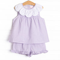 Spring Stripes Ruffle Short Set, Purple