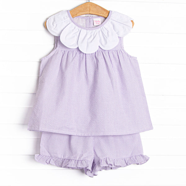 Spring Stripes Ruffle Short Set, Purple