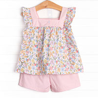 Abundant Blooms Embroidered Short Set, Pink