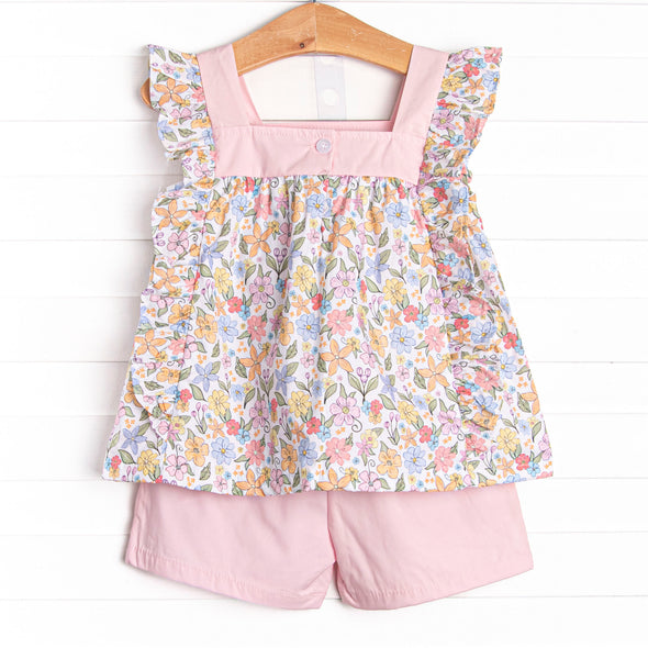 Abundant Blooms Embroidered Short Set, Pink