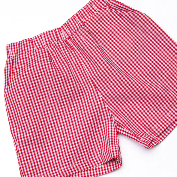 Pre-K Prep Applique Short Set, Red Gingham