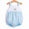 Cattails and Cranes Embroidered Bubble, Blue