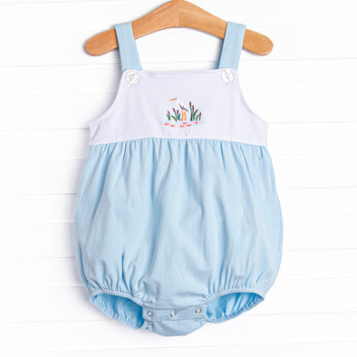 Cattails and Cranes Embroidered Bubble, Blue