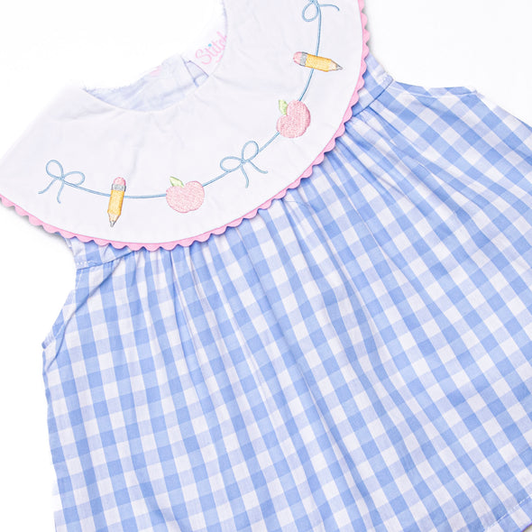 Back to School Banner Embroidered Dress, Blue
