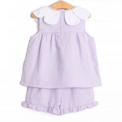 Spring Stripes Ruffle Short Set, Purple