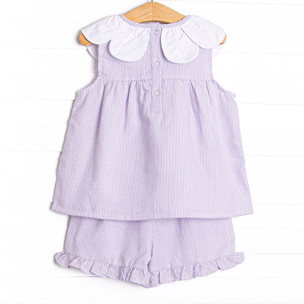 Spring Stripes Ruffle Short Set, Purple