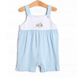 Cattails and Cranes Embroidered Jon Jon, Blue