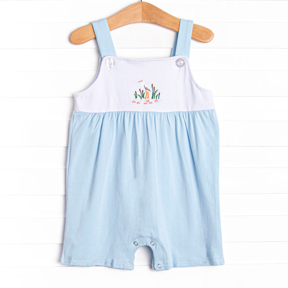 Cattails and Cranes Embroidered Jon Jon, Blue