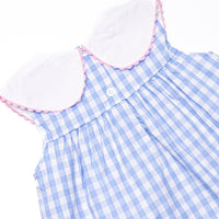 Back to School Banner Embroidered Ruffle Short Set, Blue