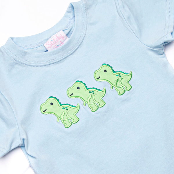 Tyrannosaurus Trio Applique Short Set, Blue