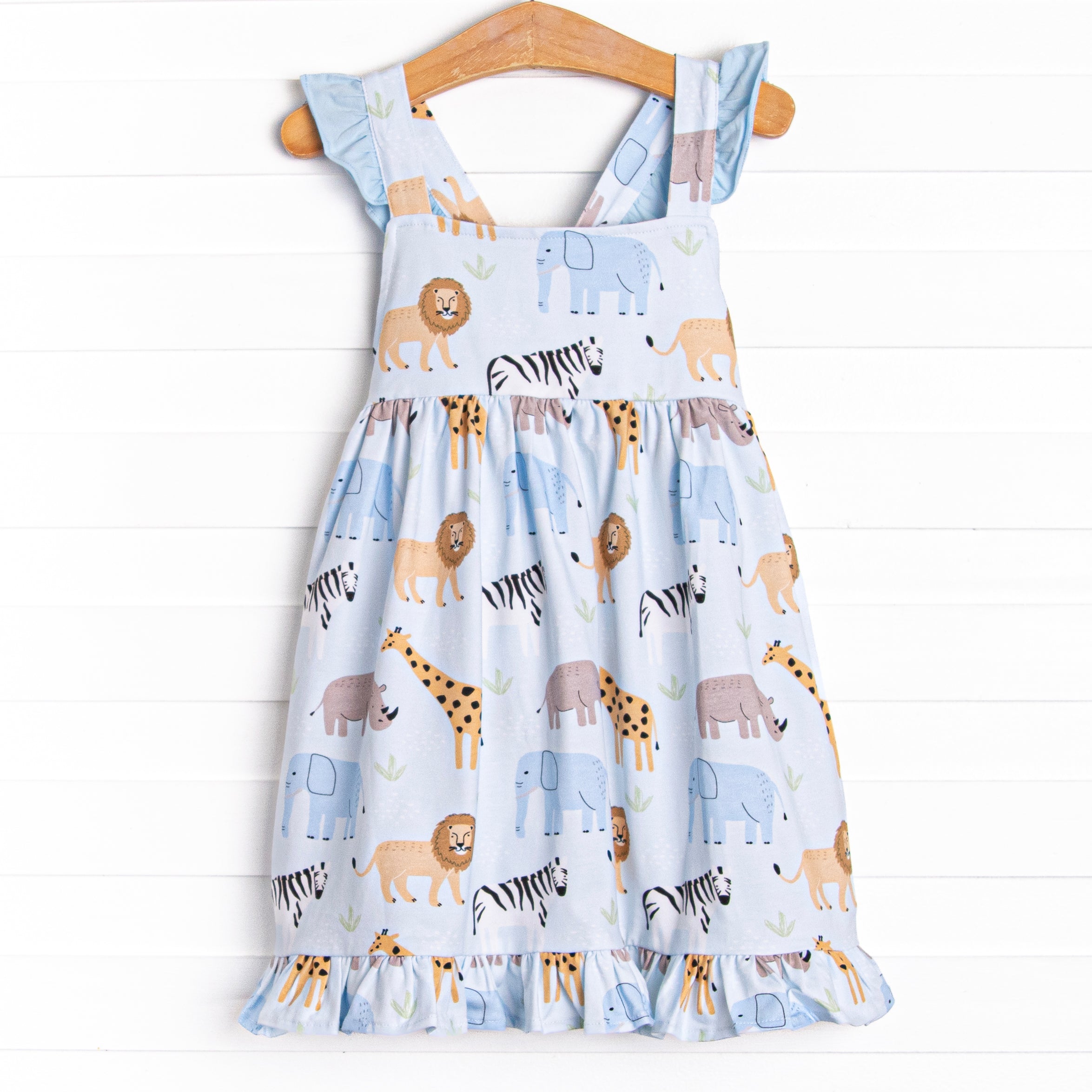 Girl's Safari Summer Dress in Blue size 8 | Stitchy Fish Girl's Safari Summer Dress in Blue size 8 | Stitchy Fish