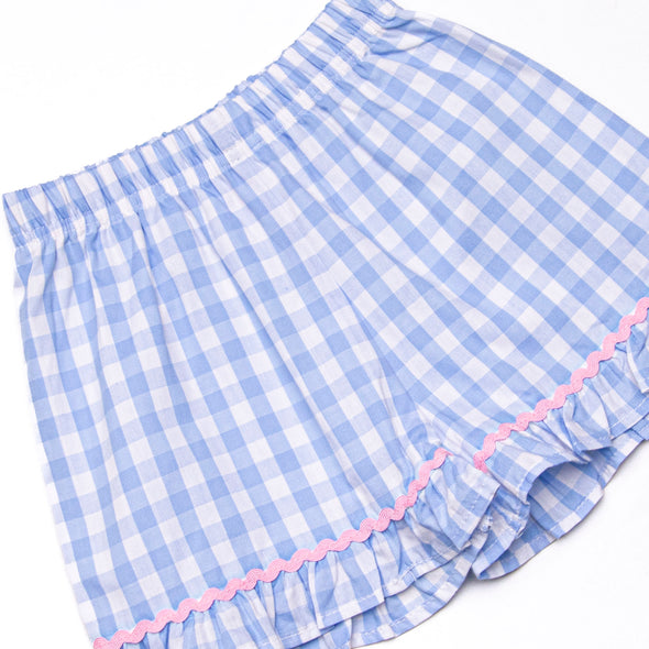Back to School Banner Embroidered Ruffle Short Set, Blue