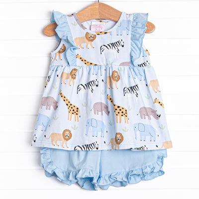 Safari Summer Ruffle Short Set, Blue