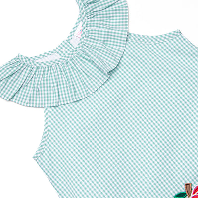 Apples to Apples Applique Ruffle Dress, Green