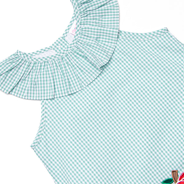 Apples to Apples Applique Ruffle Dress, Green