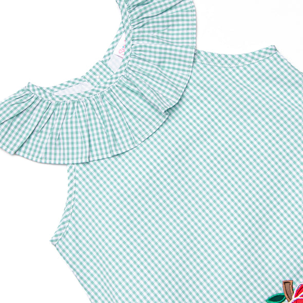 Apples to Apples Applique Ruffle Dress, Green
