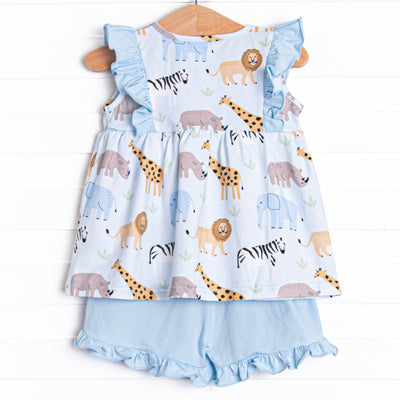 Safari Summer Ruffle Short Set, Blue