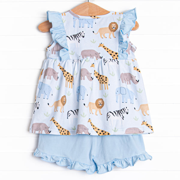 Safari Summer Ruffle Short Set, Blue