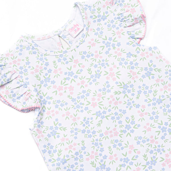 Rosette Blooms Ruffle Short Set, Blue