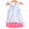 Fuchsia Feathers Applique Short Set, Blue