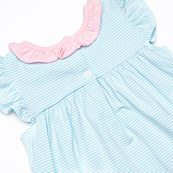 Jane Flutter Sleeve Dress, Aqua Stripe