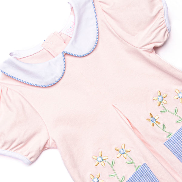 Pocket Petals Embroidered Ruffle Short Set, Pink