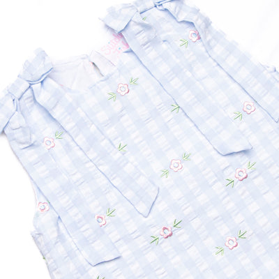 Rosebud Blooms Embroidered Ruffle Short Set, Blue