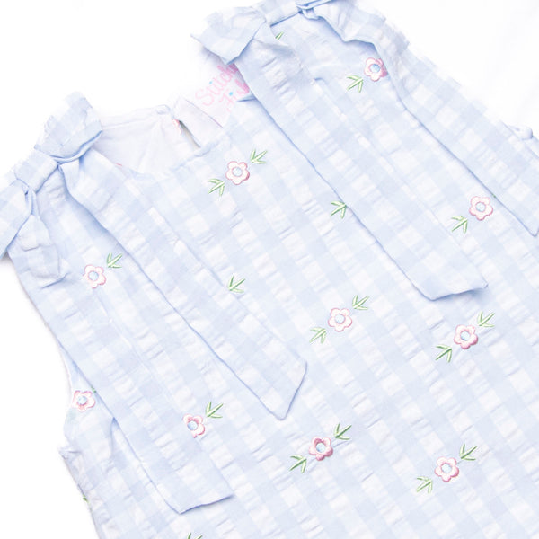 Rosebud Blooms Embroidered Ruffle Short Set, Blue
