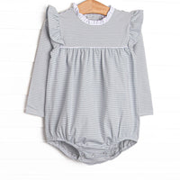 This cozy knit favorite is a staple for every little girl's closet. Featured here in sage stripes and flutter details add adorable details!