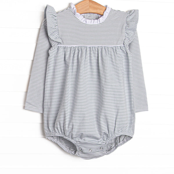 This cozy knit favorite is a staple for every little girl's closet. Featured here in sage stripes and flutter details add adorable details!