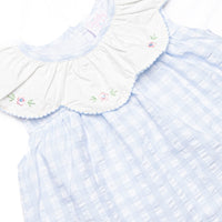 Rosebud Blooms Embroidered Scalloped Bib Short Set, Blue