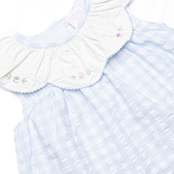 Rosebud Blooms Embroidered Scalloped Bib Dress, Blue