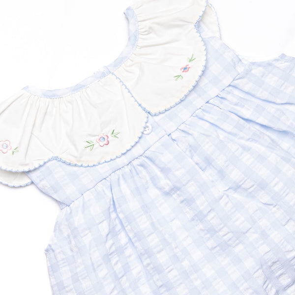 Rosebud Blooms Embroidered Scalloped Bib Dress, Blue