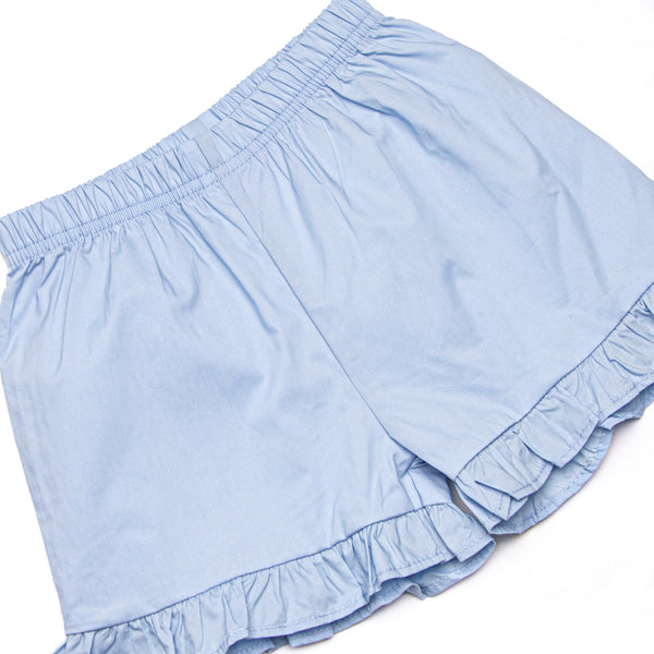 Rosebud Blooms Embroidered Scalloped Bib Short Set, Blue
