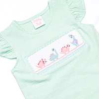 Dinosaur Days Smocked Ruffle Short Set, Mint