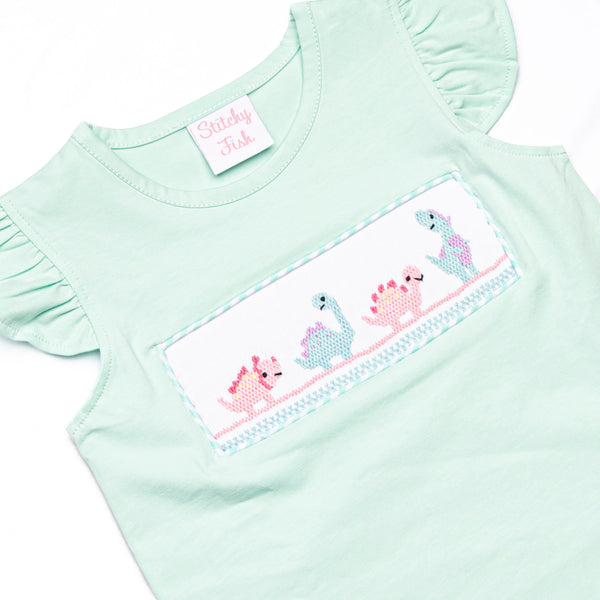 Dinosaur Days Smocked Ruffle Short Set, Mint