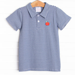 A is for Apple Applique Top, Navy Stripe