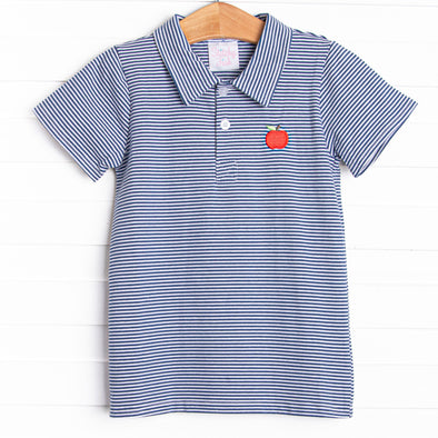 A is for Apple Applique Top, Navy Stripe