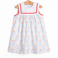 Scalloped Sails Bib Dress, Blue